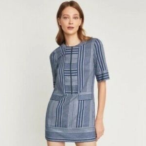BCBGMaxAzira Blue Chambray Tonal Canyon Stripe Zip Front Shift Dress